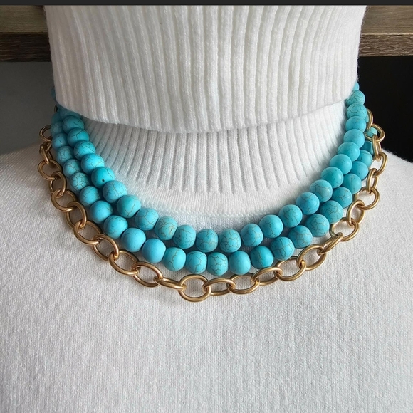 Park Lane 3-in-1 Necklace with Golden Matte Chain and Turquoise Beads - Picture 2 of 6